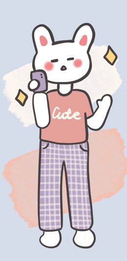 [2436x1125]卡通 兔子 自拍 可爱 苹果手机动漫壁纸图片