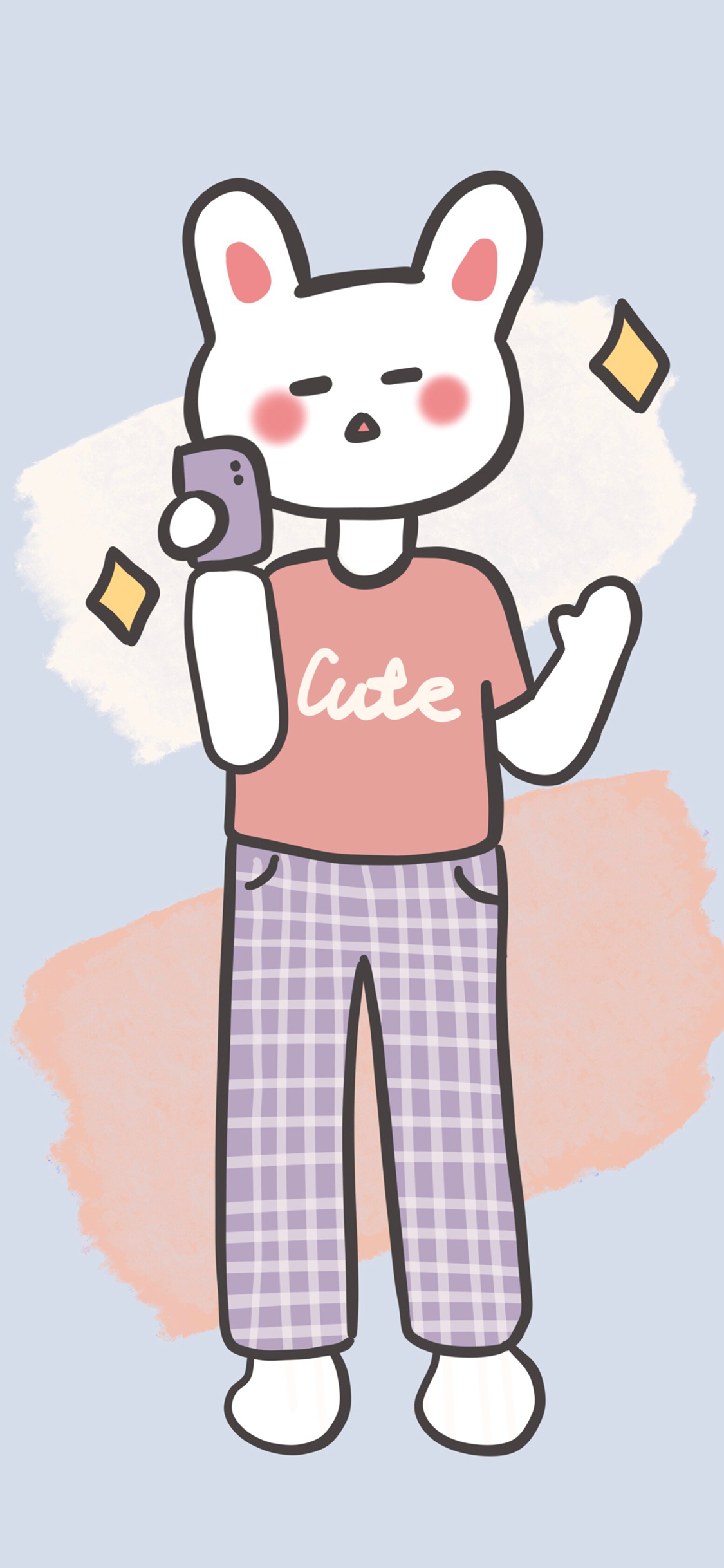 [2436×1125]卡通 兔子 自拍 可爱 苹果手机动漫壁纸图片