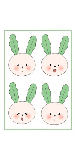 [2436x1125]卡通 兔子 菜叶 可爱 苹果手机动漫壁纸图片