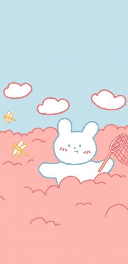 [2436x1125]卡通 兔子 蝴蝶 可爱 苹果手机动漫壁纸图片