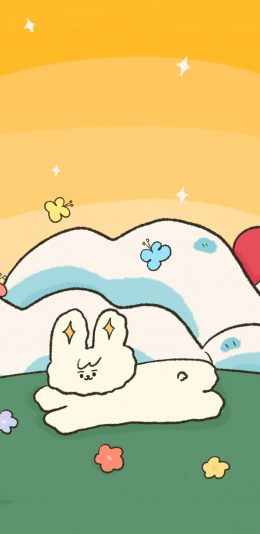 [2436x1125]卡通 兔子 跳跃 色彩 苹果手机动漫壁纸图片