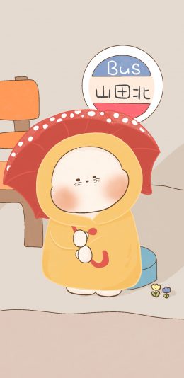 [2436x1125]卡通 兔子 雨伞 雨衣 山田北（取自微博：寄喜饼给你喔） 苹果手机动漫壁纸图片