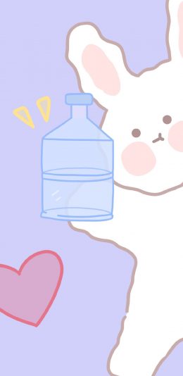 [2436x1125]卡通 兔子 饮水桶 爱心 苹果手机动漫壁纸图片