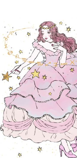 [2436x1125]卡通 公主 粉色 十二星座 苹果手机动漫壁纸图片