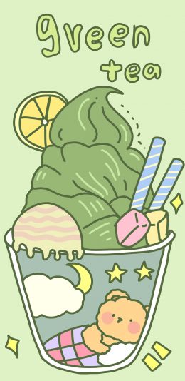 [2436x1125]卡通 冰淇淋 雪糕 green tea 苹果手机动漫壁纸图片