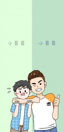 [2436x1125]卡通 分屏 小哥哥 兄弟 苹果手机动漫壁纸图片