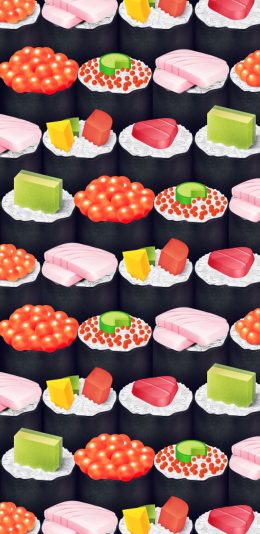 [2436x1125]卡通 创意 色彩 平铺 寿司 苹果手机动漫壁纸图片