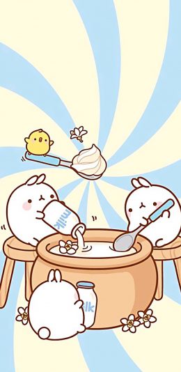 [2436x1125]卡通 创意 色彩 牛奶 苹果手机动漫壁纸图片