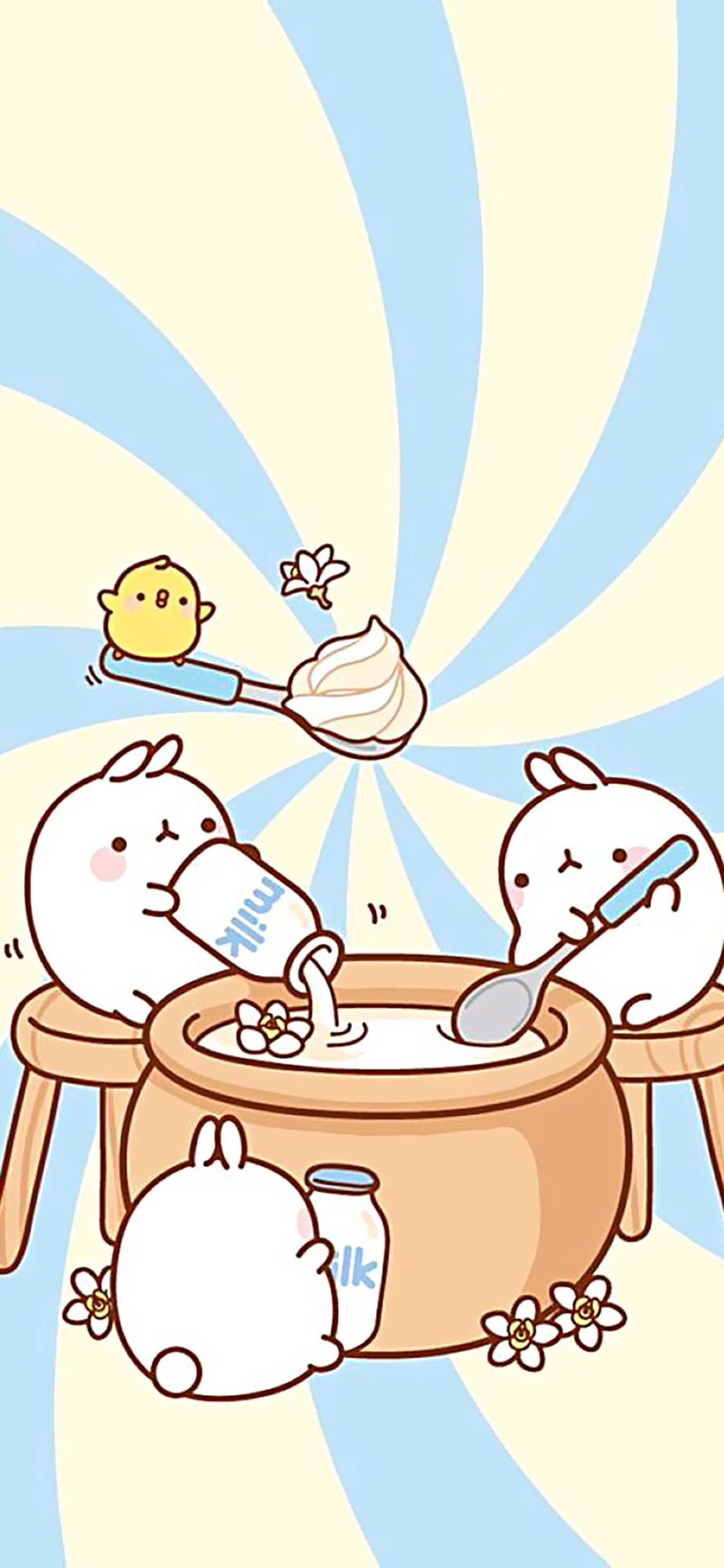 [2436×1125]卡通 创意 色彩 牛奶 苹果手机动漫壁纸图片