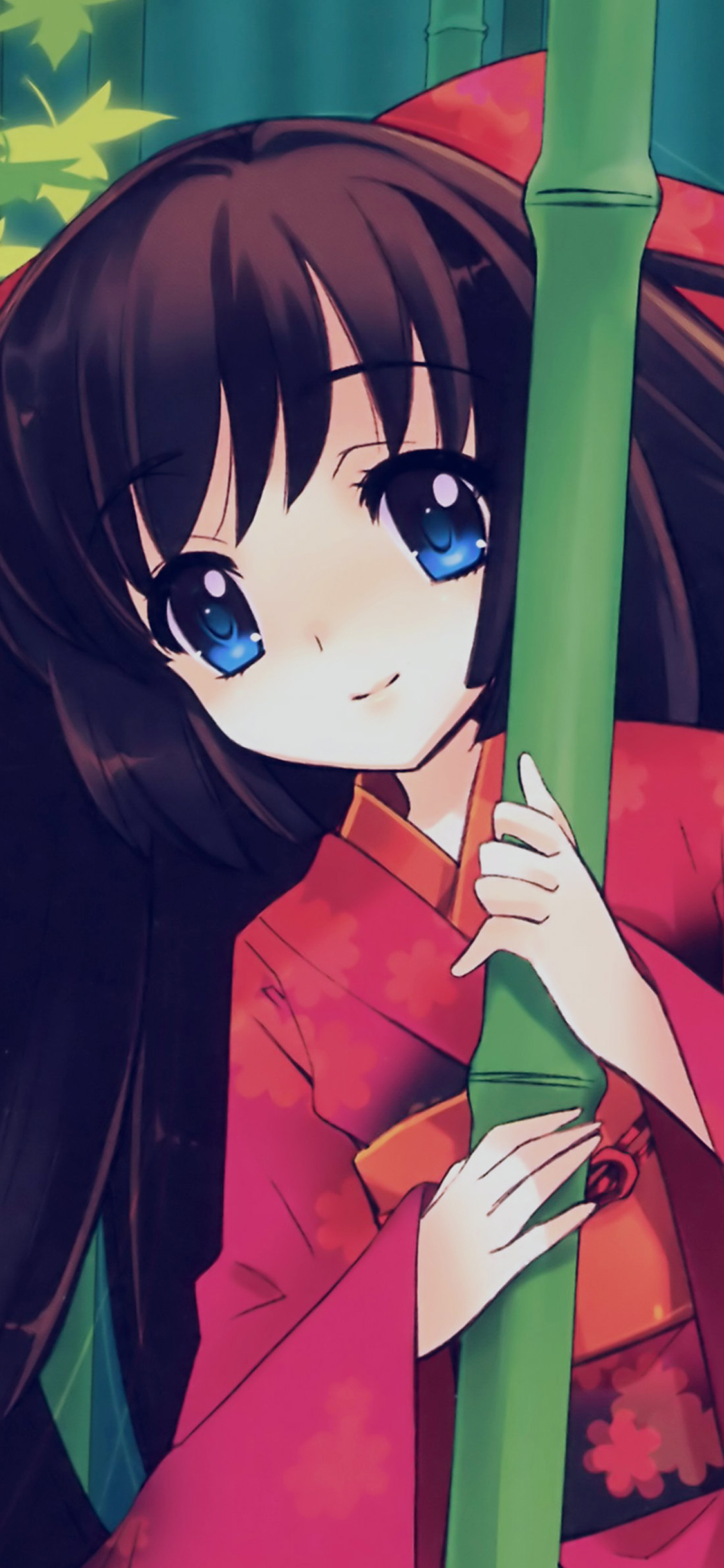 [2436×1125]卡通 动漫少女 可爱 竹林 苹果手机动漫壁纸图片