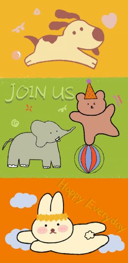 [2436x1125]卡通 动物 大象 兔子 小狗 苹果手机动漫壁纸图片