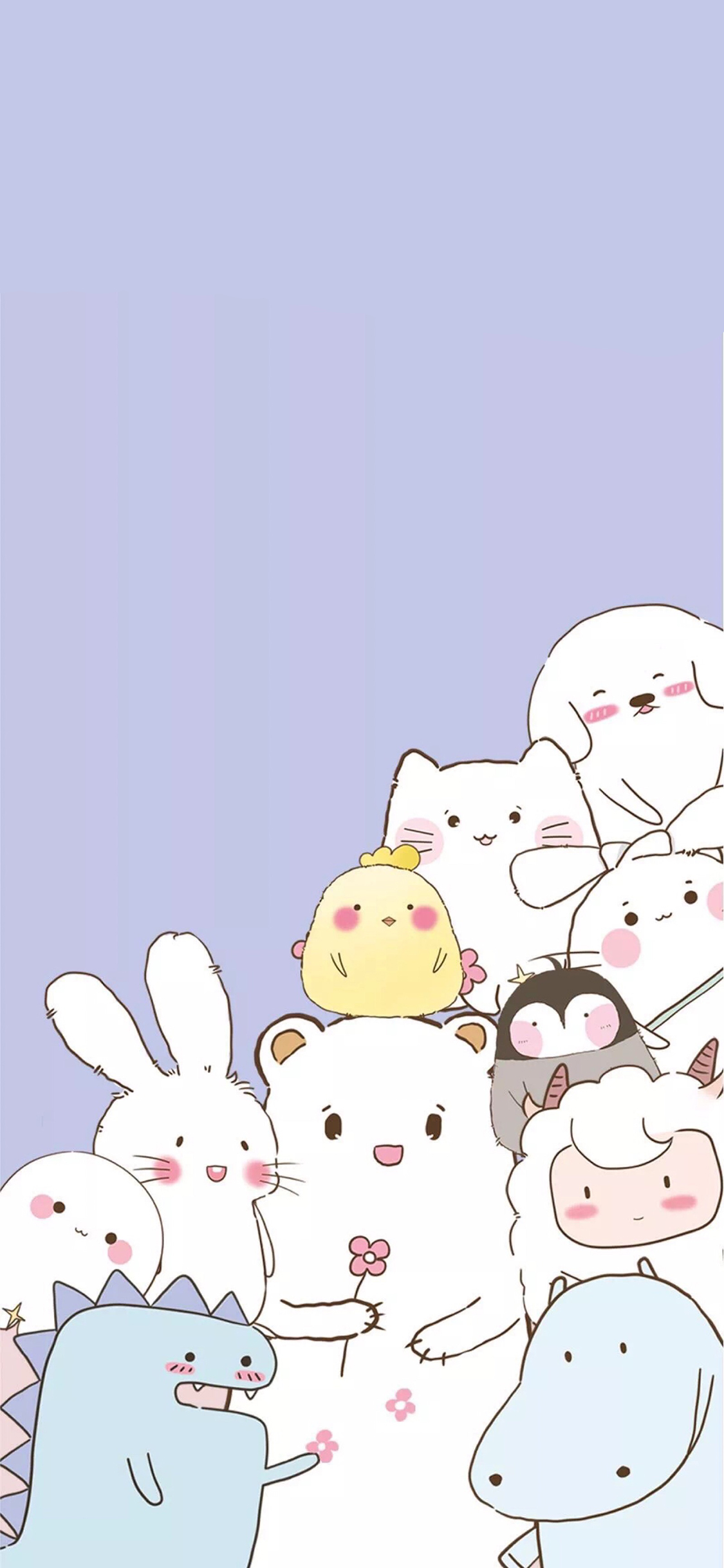 [2436×1125]卡通 动物 小兔子 恐龙 河马 苹果手机动漫壁纸图片