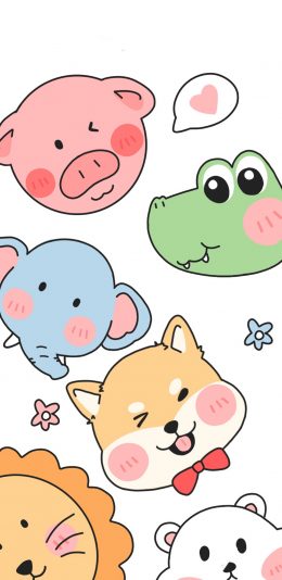 [2436x1125]卡通 动物 狮子 狗狗 大象 苹果手机动漫壁纸图片