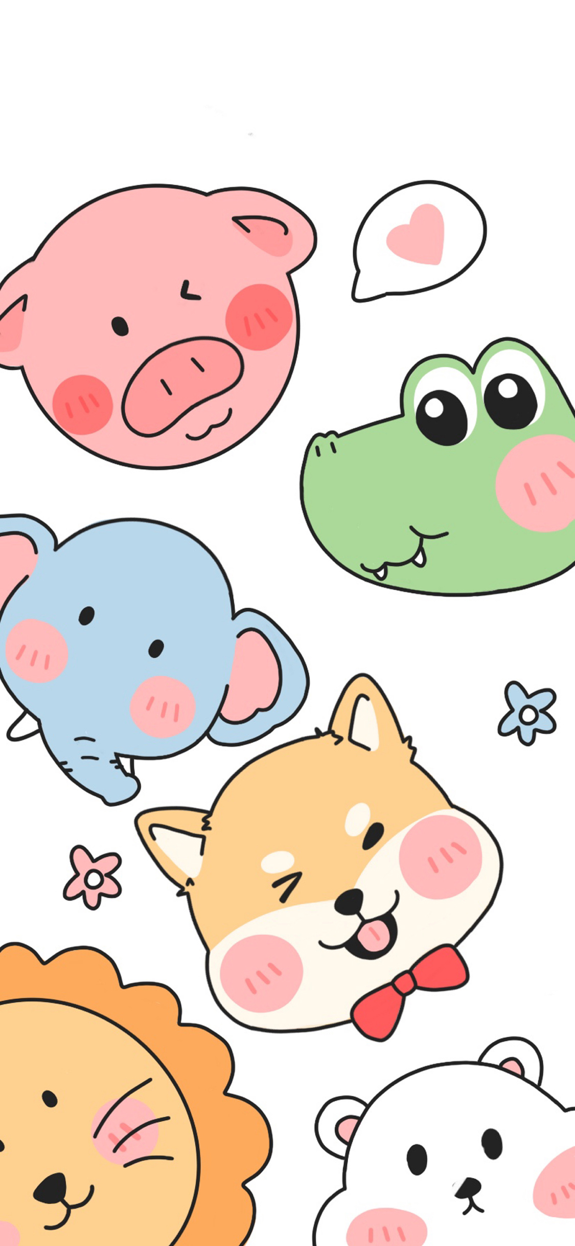 [2436×1125]卡通 动物 狮子 狗狗 大象 苹果手机动漫壁纸图片