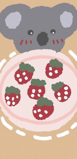 [2436x1125]卡通 动物 考拉 草莓 苹果手机动漫壁纸图片