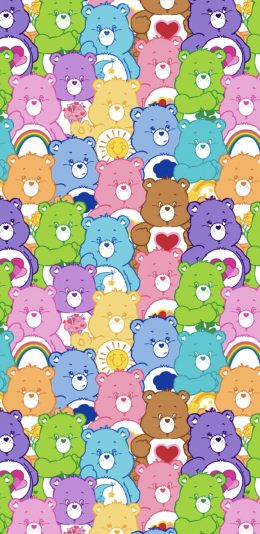 [2436x1125]卡通 动画 彩虹 爱心熊 平铺 苹果手机动漫壁纸图片