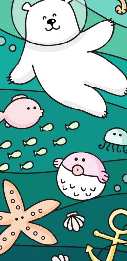 [2436x1125]卡通 北极熊 白熊 海洋世界 苹果手机动漫壁纸图片