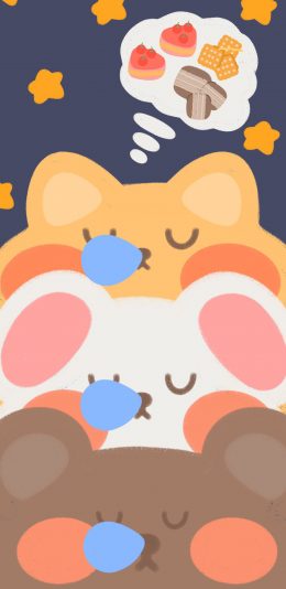 [2436x1125]卡通 叠猫猫 休憩 五角星 苹果手机动漫壁纸图片