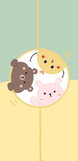 [2436x1125]卡通 可爱 分隔 小熊 苹果手机动漫壁纸图片