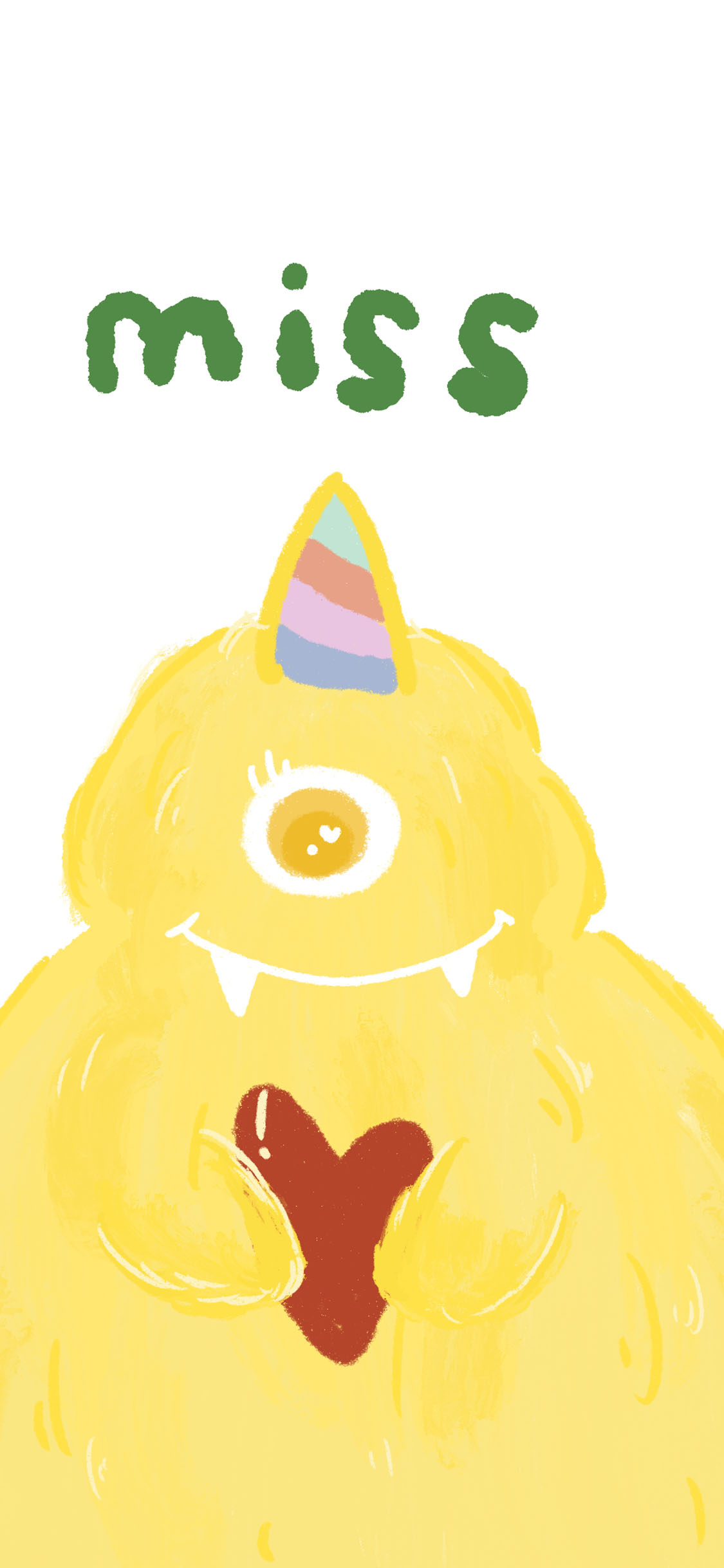 [2436×1125]卡通 可爱 小怪兽 Miss 黄 爱心 苹果手机动漫壁纸图片
