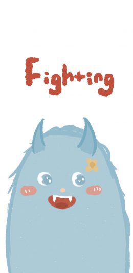 [2436x1125]卡通 可爱 小怪兽 fighting 苹果手机动漫壁纸图片