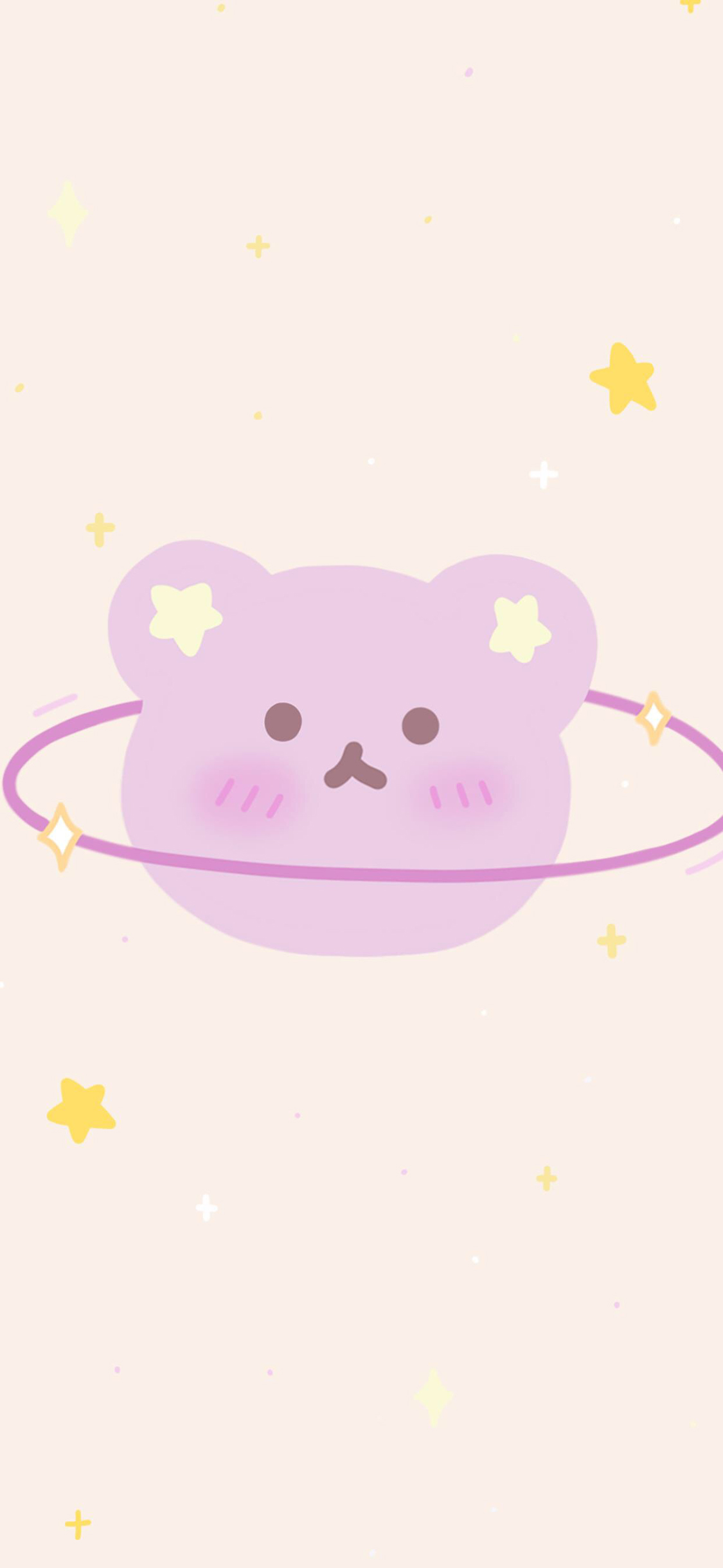 [2436×1125]卡通 可爱 小熊 五角星 苹果手机动漫壁纸图片