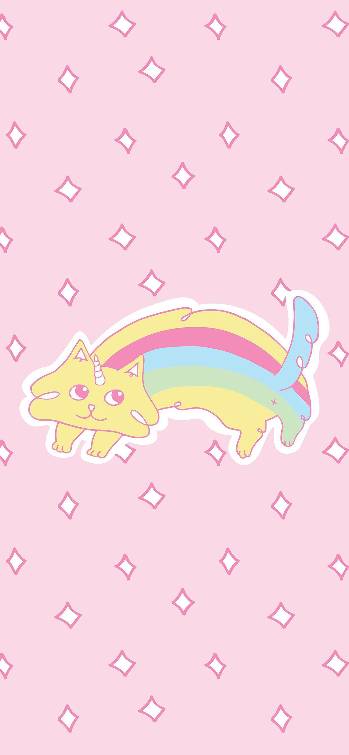 [2436×1125]卡通 可爱 独角猫 彩虹 粉 苹果手机动漫壁纸图片