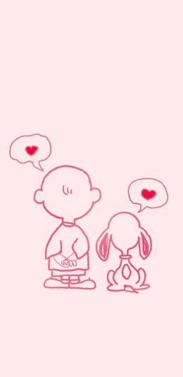 [2436x1125]卡通 可爱 粉 查理布朗 史努比 爱心 苹果手机动漫壁纸图片