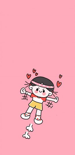 [2436x1125]卡通 可爱 粉 爱心 插画 苹果手机动漫壁纸图片