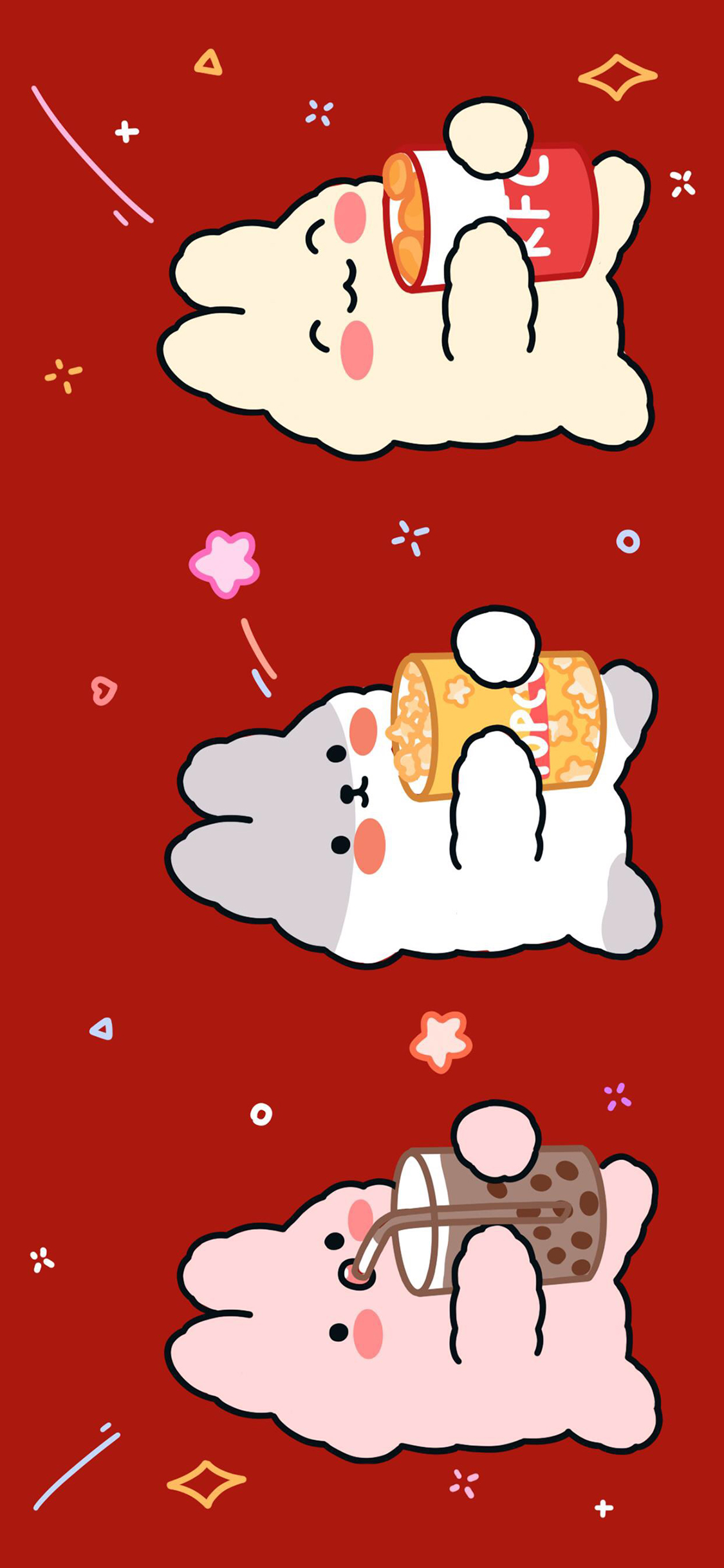 [2436×1125]卡通 可爱 红 兔子 竖图 苹果手机动漫壁纸图片