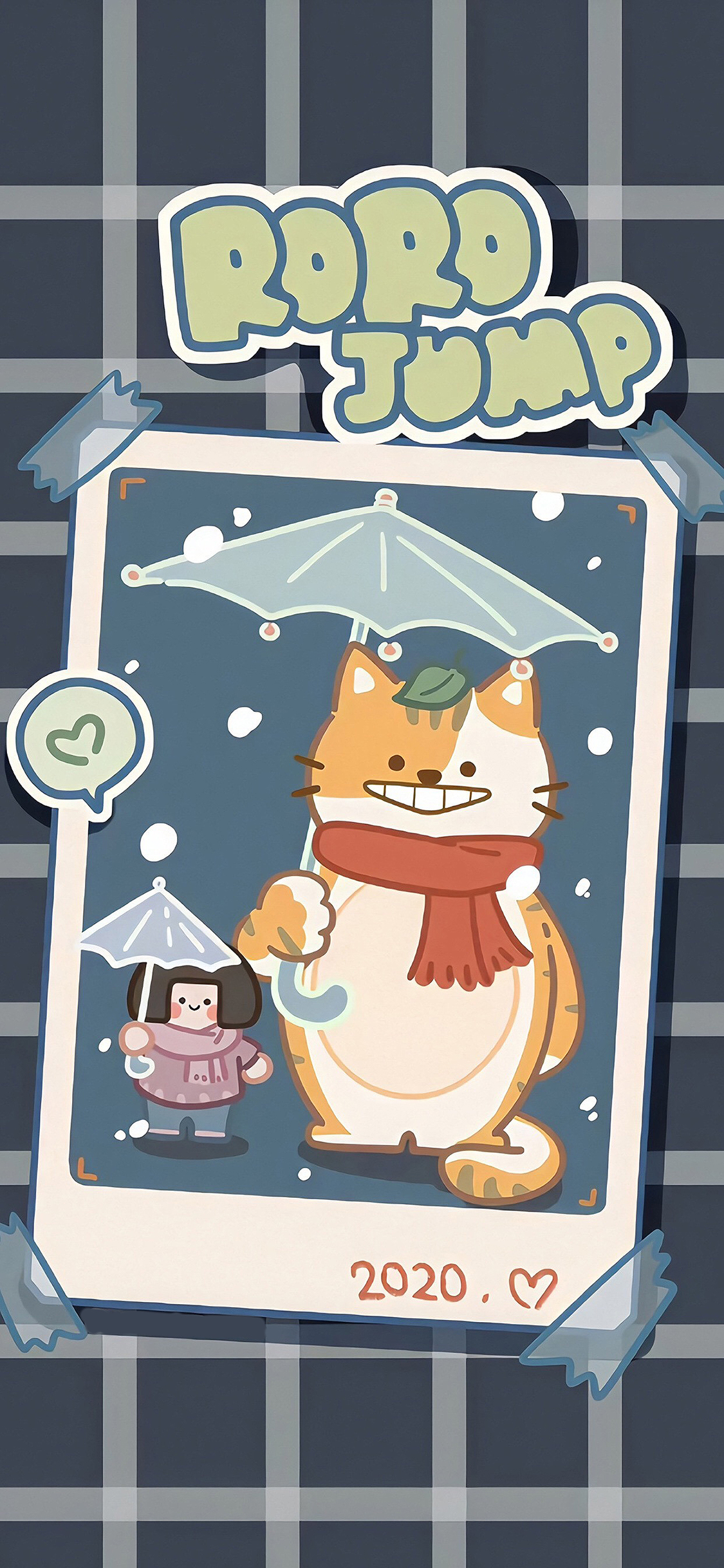 [2436×1125]卡通 可爱 绘画 雨伞 苹果手机动漫壁纸图片