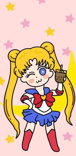 [2436x1125]卡通 可爱 美少女战士 珍珠奶茶 苹果手机动漫壁纸图片