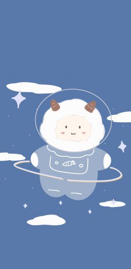 [2436x1125]卡通 可爱 蓝 绵羊 苹果手机动漫壁纸图片