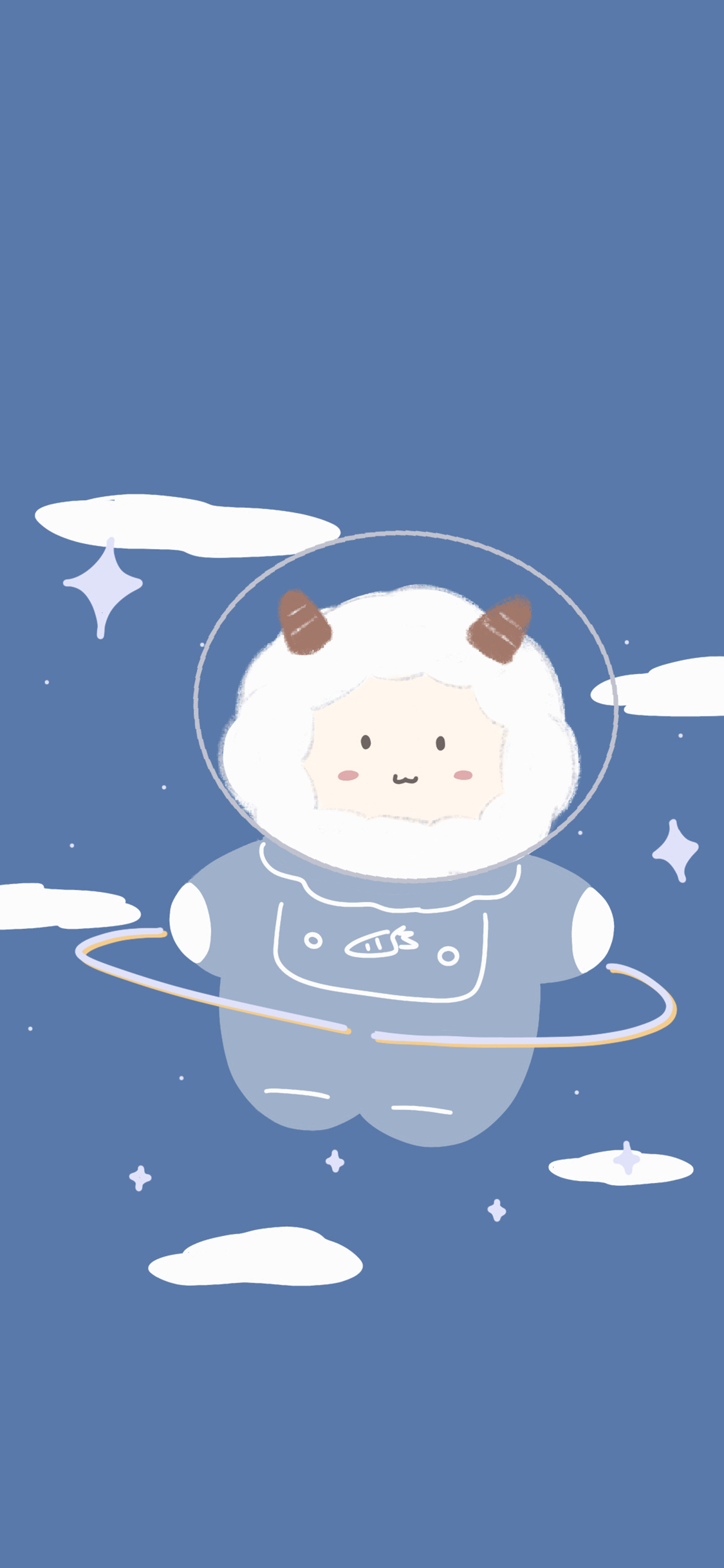 [2436×1125]卡通 可爱 蓝 绵羊 苹果手机动漫壁纸图片
