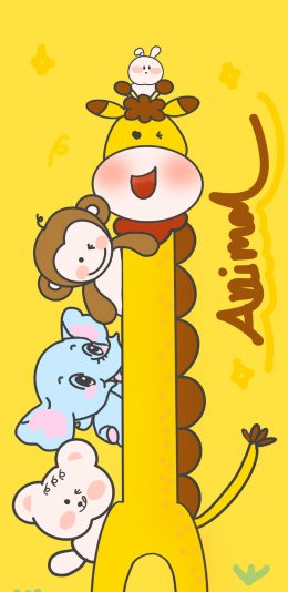 [2436x1125]卡通 可爱 长颈鹿 animal 苹果手机动漫壁纸图片
