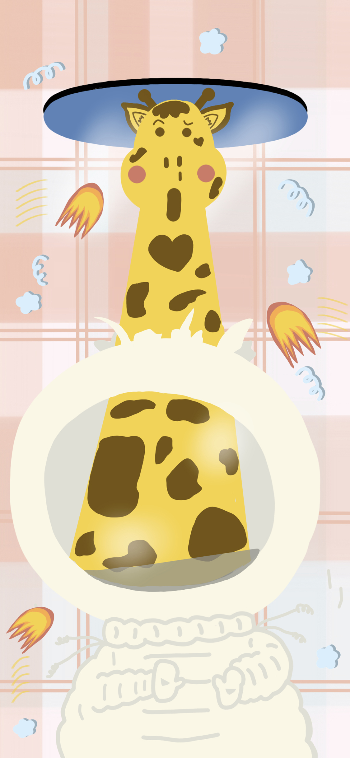 [2436×1125]卡通 可爱 长颈鹿 宇航服 苹果手机动漫壁纸图片