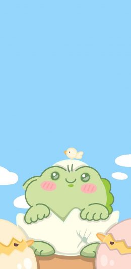 [2436x1125]卡通 可爱 青蛙 鸡蛋 破壳 苹果手机动漫壁纸图片