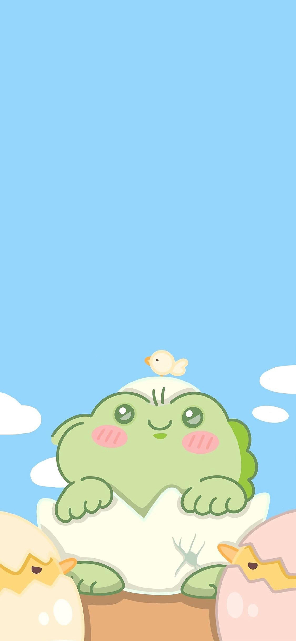 [2436×1125]卡通 可爱 青蛙 鸡蛋 破壳 苹果手机动漫壁纸图片