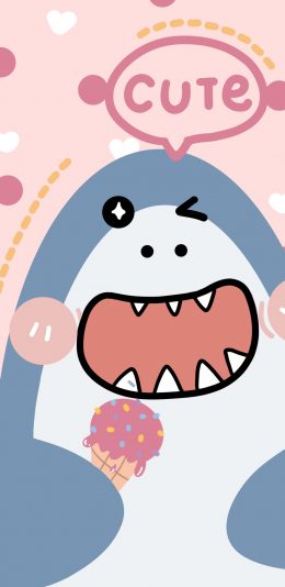 [2436x1125]卡通 可爱 鲨鱼 cute 苹果手机动漫壁纸图片