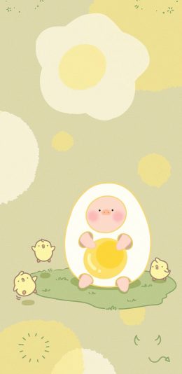 [2436x1125]卡通 可爱 鸡蛋 小鸡 苹果手机动漫壁纸图片