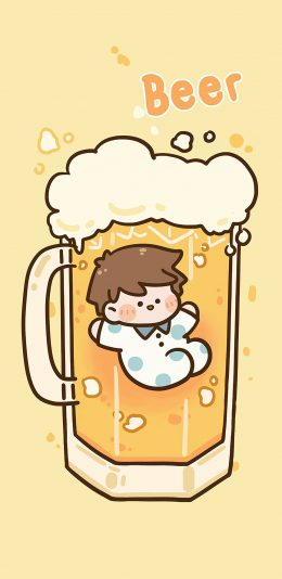 [2436x1125]卡通 可爱 黄 beer 肉肉酱 苹果手机动漫壁纸图片