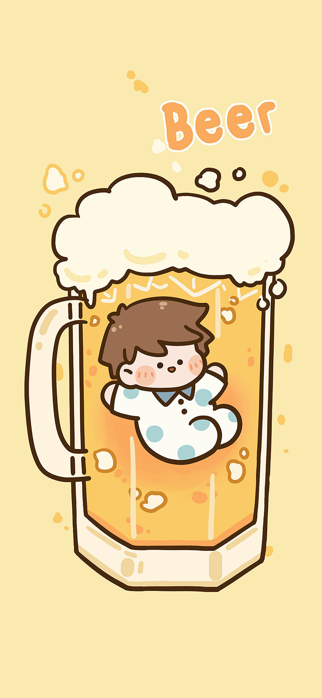 [2436×1125]卡通 可爱 黄 beer 肉肉酱 苹果手机动漫壁纸图片