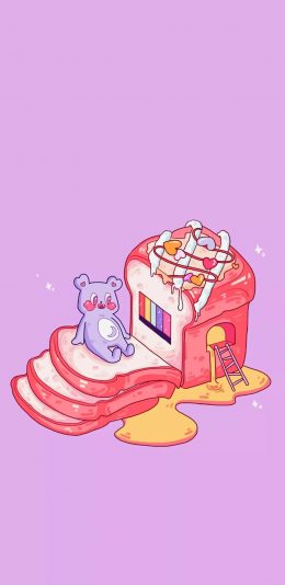 [2436x1125]卡通 吐司面包 小熊 粉色系 可爱 苹果手机动漫壁纸图片