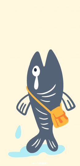 [2436x1125]卡通 咸鱼 背包 竖立 苹果手机动漫壁纸图片