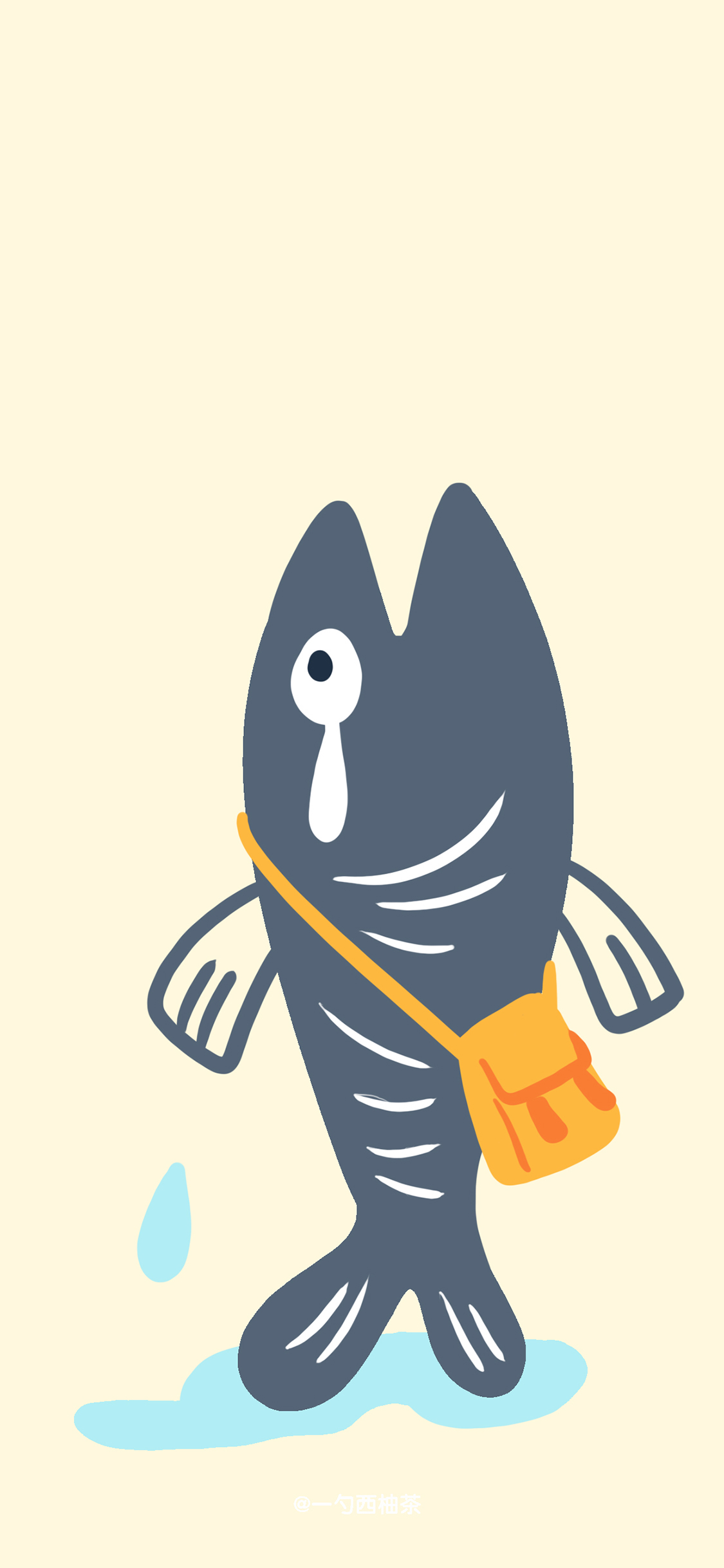 [2436×1125]卡通 咸鱼 背包 竖立 苹果手机动漫壁纸图片