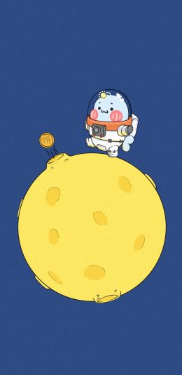 [2436x1125]卡通 哈啦鱼 月球 球体 苹果手机动漫壁纸图片