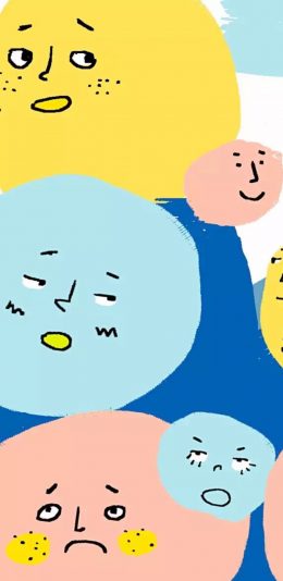 [2436x1125]卡通 圆点 表情 色彩 苹果手机动漫壁纸图片