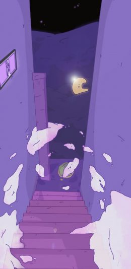 [2436x1125]卡通 夜景 紫色系 月亮 苹果手机动漫壁纸图片