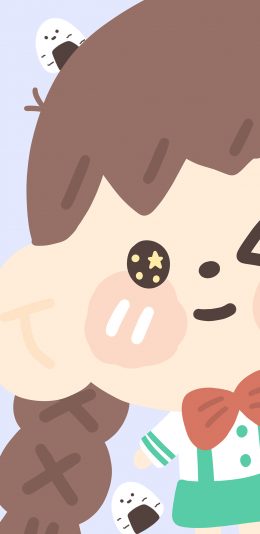 [2436x1125]卡通 大头 饭团 女孩 大脸 苹果手机动漫壁纸图片