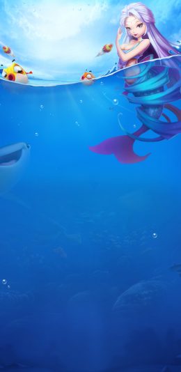 [2436x1125]卡通 大海 美人鱼 海鱼 苹果手机动漫壁纸图片
